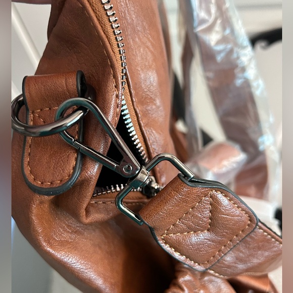 Convertible brown faux leather PU backpack purse NEW vintage leather look roomy - Picture 7 of 11